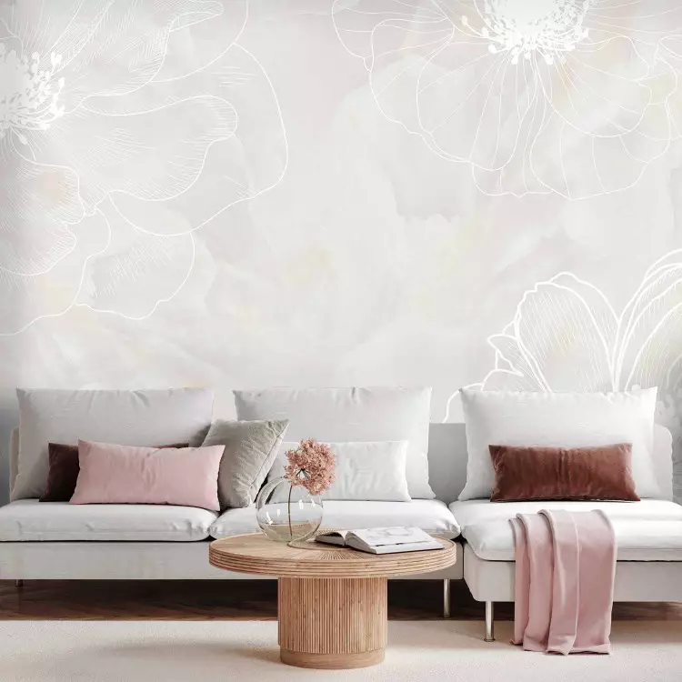 Minimalistische Blütenblätter - zarte Blüten auf grauem Hintergrund