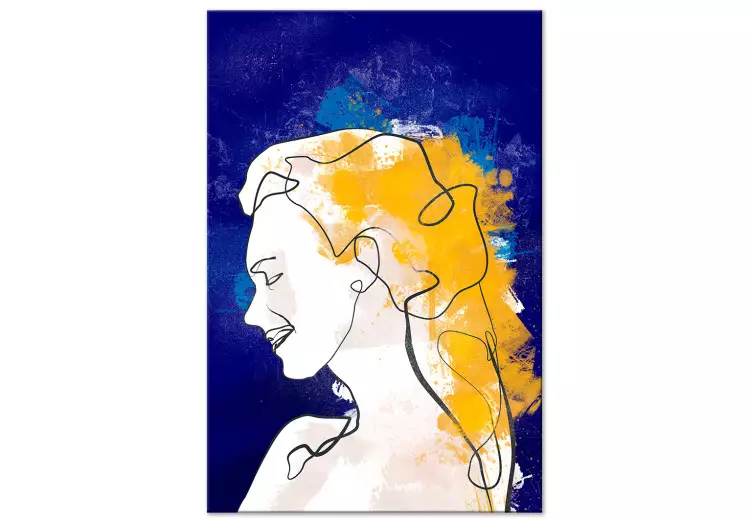 Frauenporträt auf blauem Hintergrund in einem minimalistischen Stil