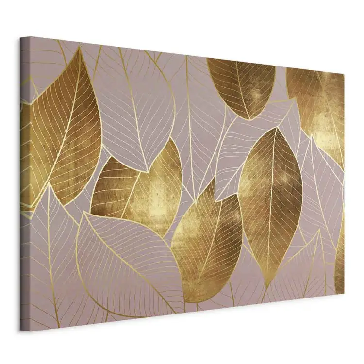 Violett-goldenes Blattmuster - botanisches Motiv im Glamour-Stil 