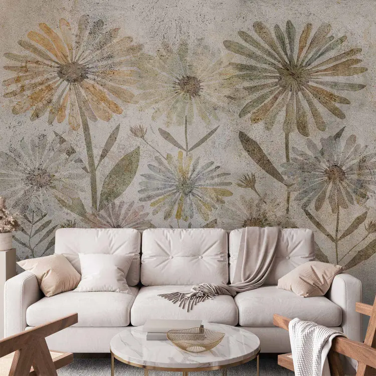 Blumenfamilie - Pflanzenmotiv mit Blumen im Retro-Stil und Textur