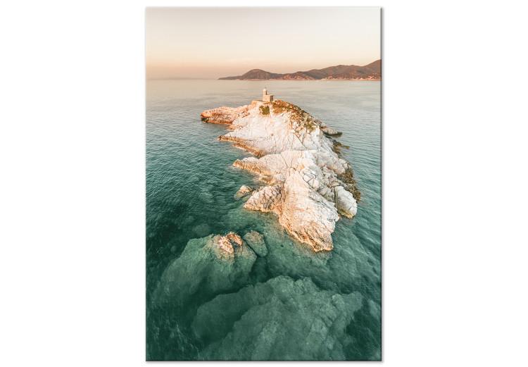 Leinwandbild Scoglieta-Insel - Leuchtturm und Felsen aus der Vogelperspektive