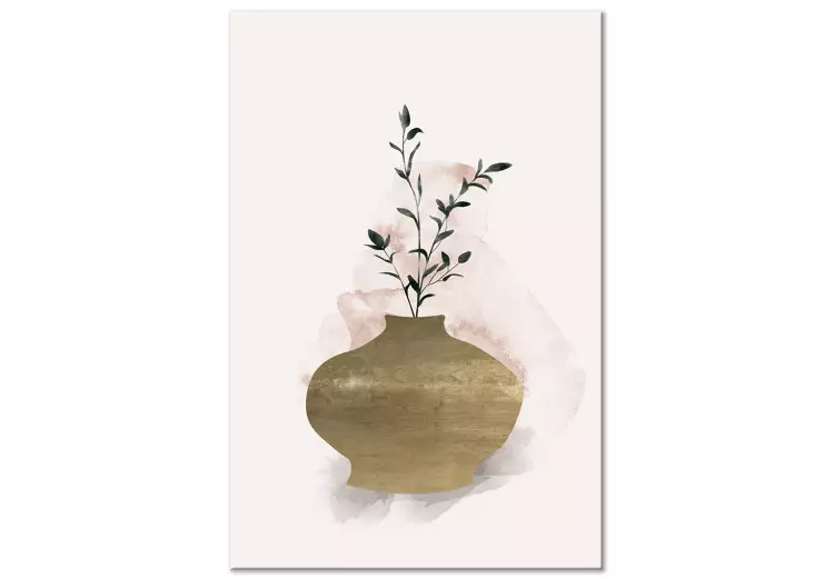 Braune Vase mit grünem Zweig - Stillleben im Scandi-Boho-Stil