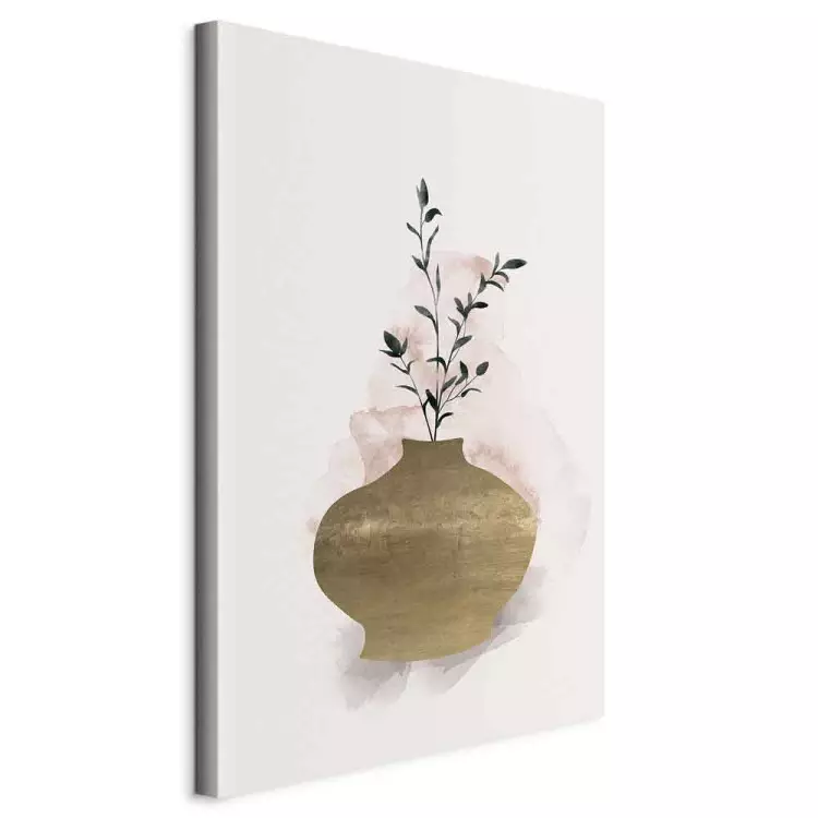 Braune Vase mit grünem Zweig - Stillleben im Scandi-Boho-Stil