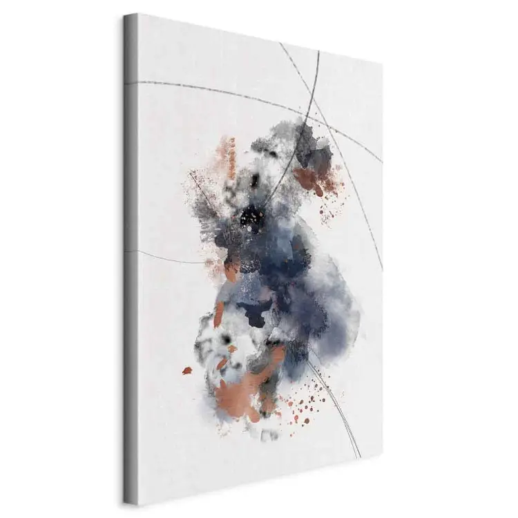 Künstlerisches Aquarell – Abstraktion in den Farben Marineblau, Grau und Braun, mit sich unregelmäßig schneidenden schwarzen Linien auf weißem Grund