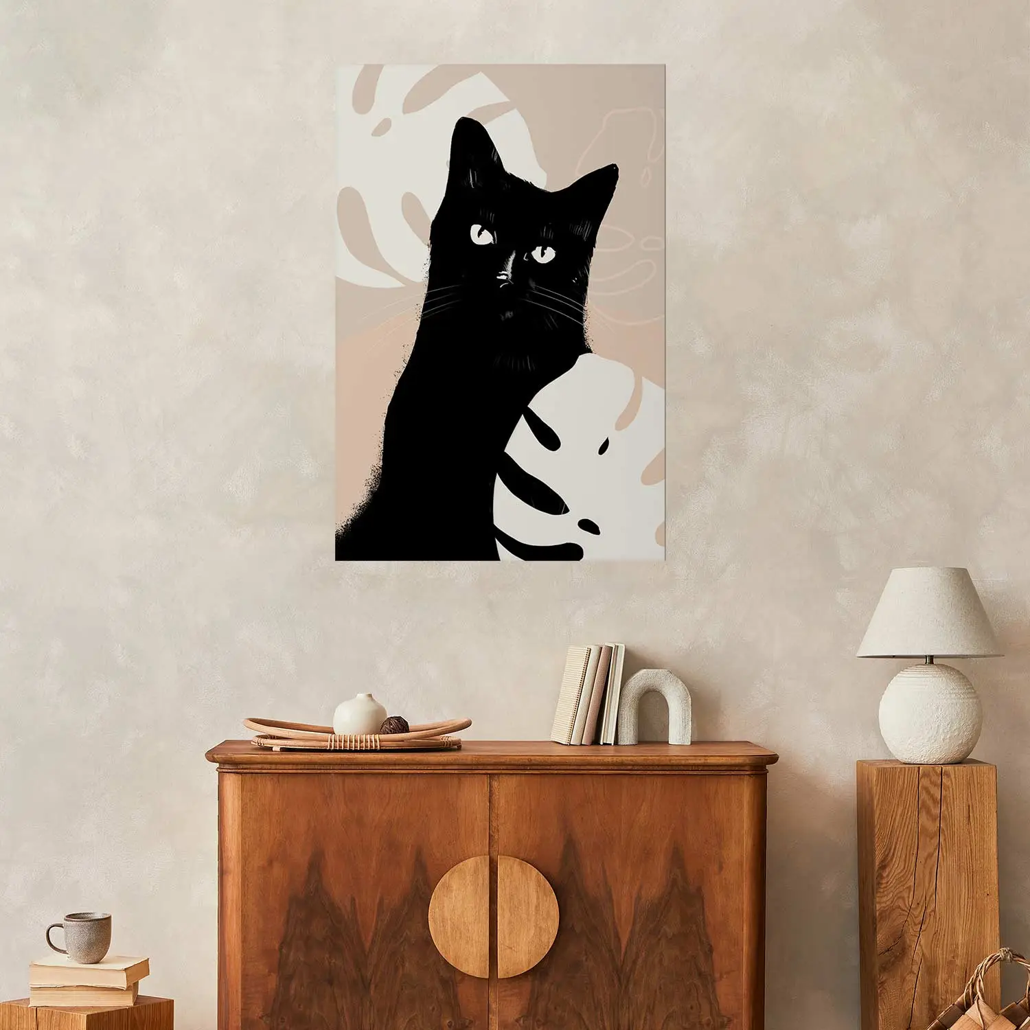 Poster Katze in Monstera - Schwarzes Tier zwischen Pflanzen - Poster -  bimago