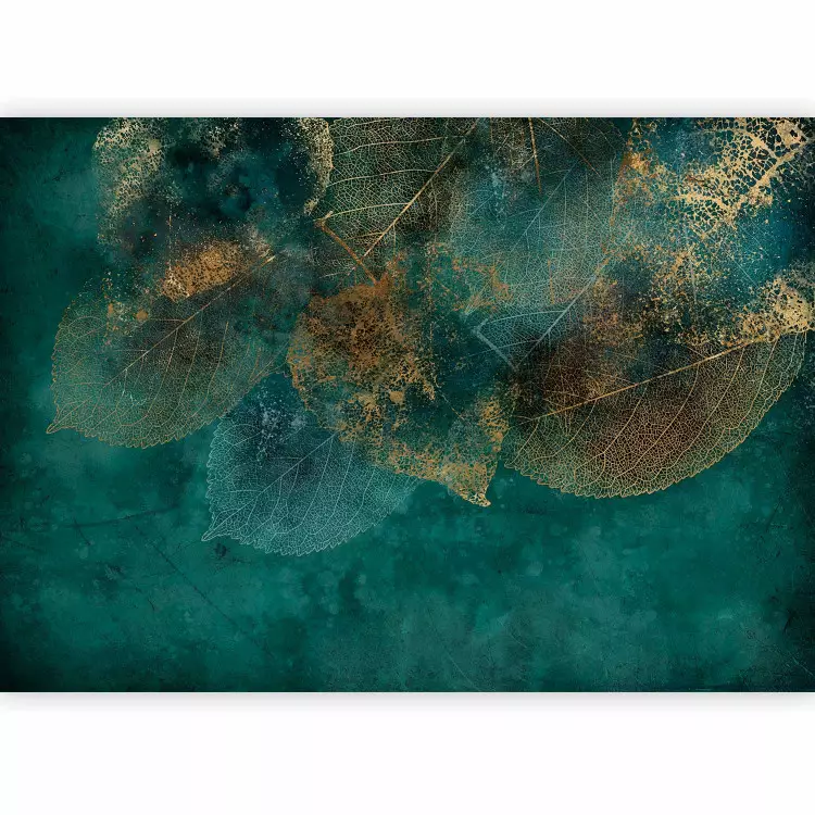 Blattstruktur - aufgedruckte Formen auf blauem Hintergrund