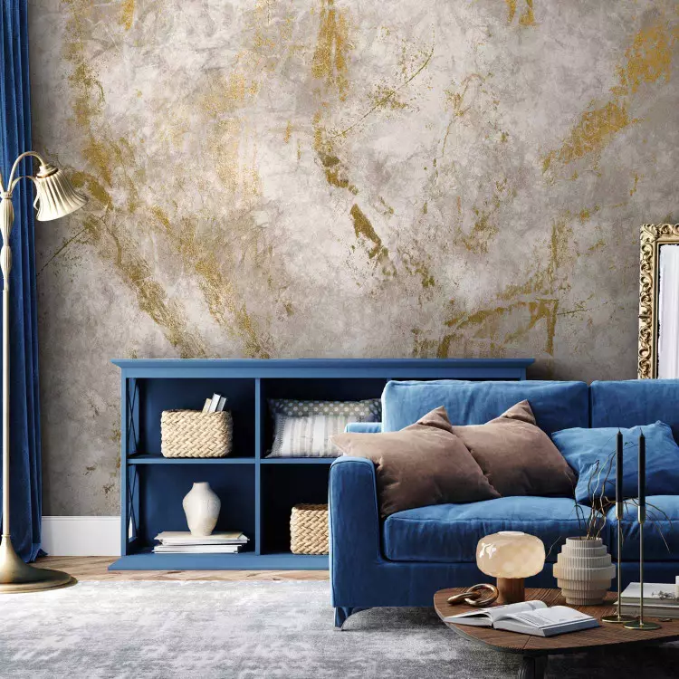 Beige Abstraktion mit Formen - Beige Marmormuster mit goldenen Mustern