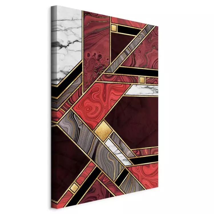 Rot-goldene Geometrie (1-teilig) Vertikal - Elegante Abstraktion