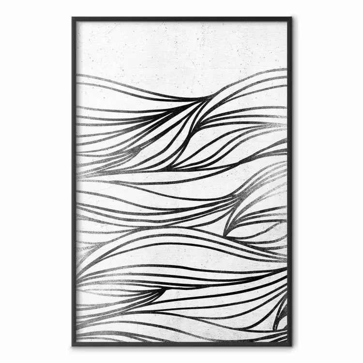 Zeichnungen auf dem Wasser - schwarze Wellenlinien auf grauem Hintergrund