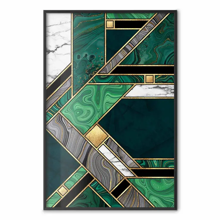 Grün-goldene Geometrie - geometrische Figuren auf Steinstruktur