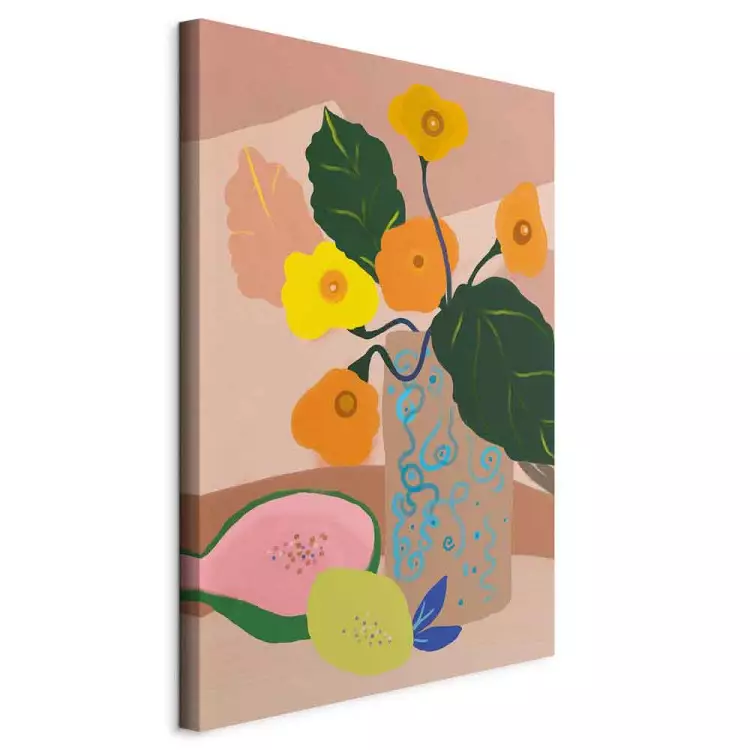 Blumen im Vasen (1-teilig) - Blumenstrauß, exotische Früchte
