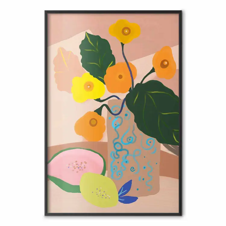 Blumen in der Vase - minimalistische Stillleben auf rosa Hintergrund