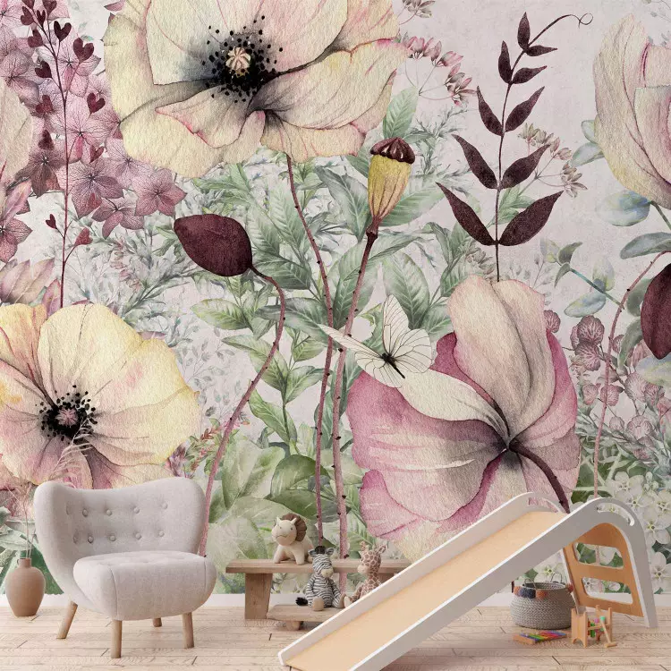 Verzauberte Wiese - Landschaft mit Blumen- und Schmetterlingsmotiv