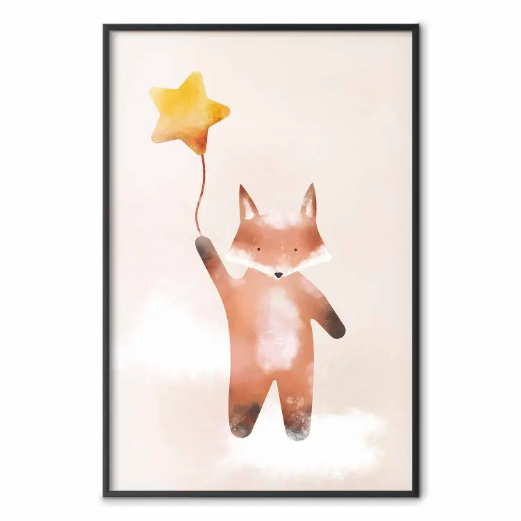 Fuchs und Sternchen - pastellfarbene Tierfigur auf Wolke auf hellem Hintergrund