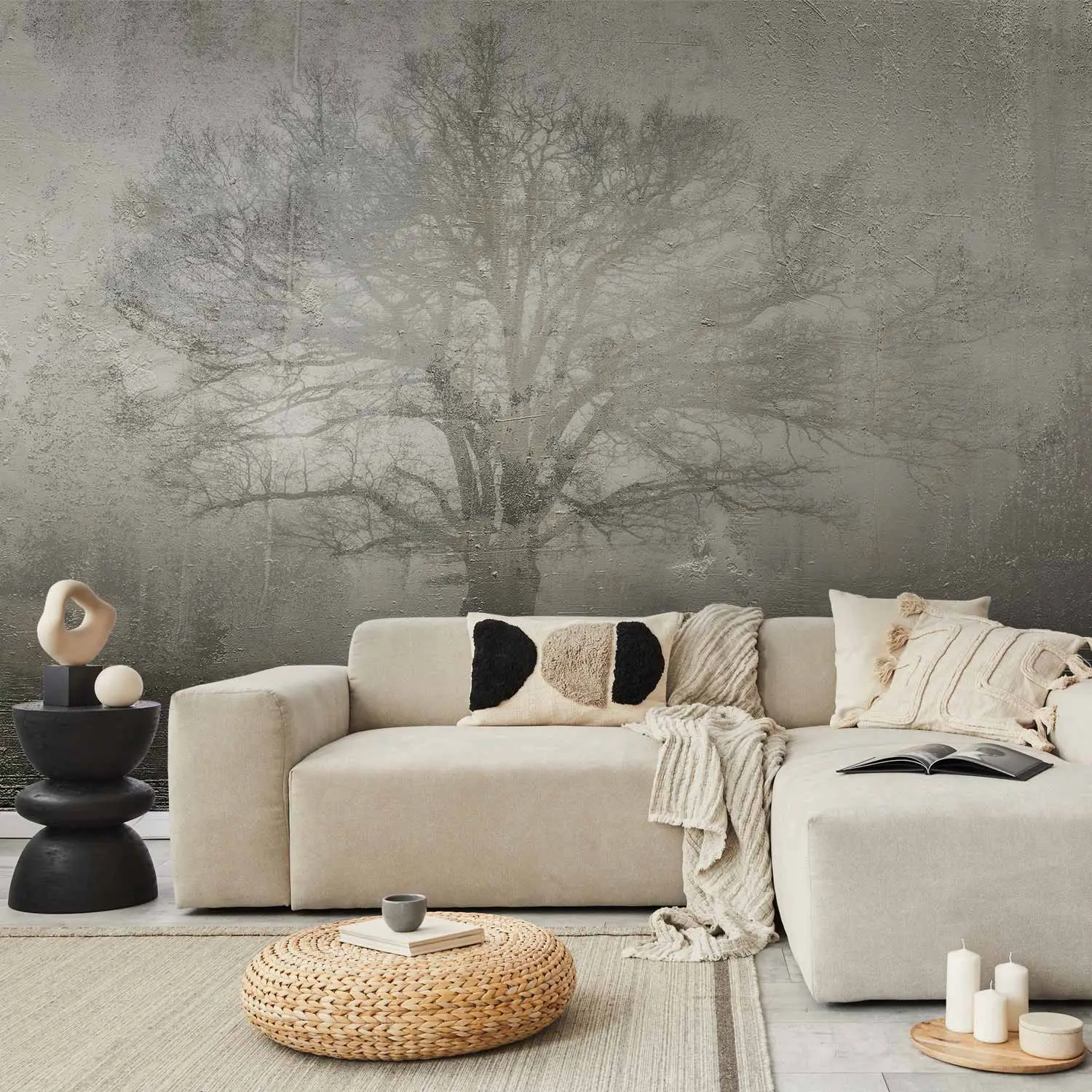 Selbstklebende Fototapete Wald In Schwarz-weißem Nebel - Foto 6