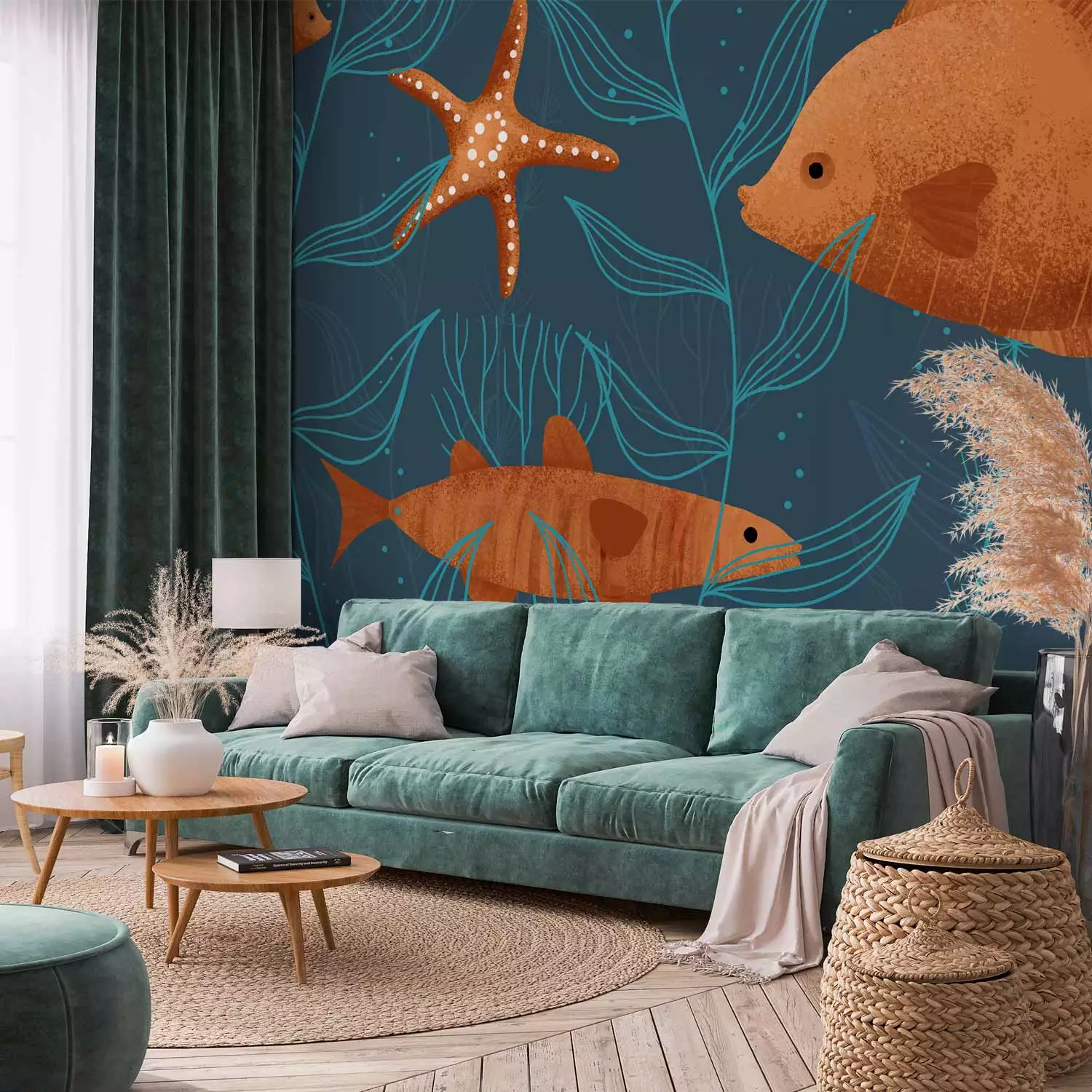 Vlies fototapete Fische im Ozean - Wassertiere mit Pflanzen auf ..., حجم الصورة 1500x1500