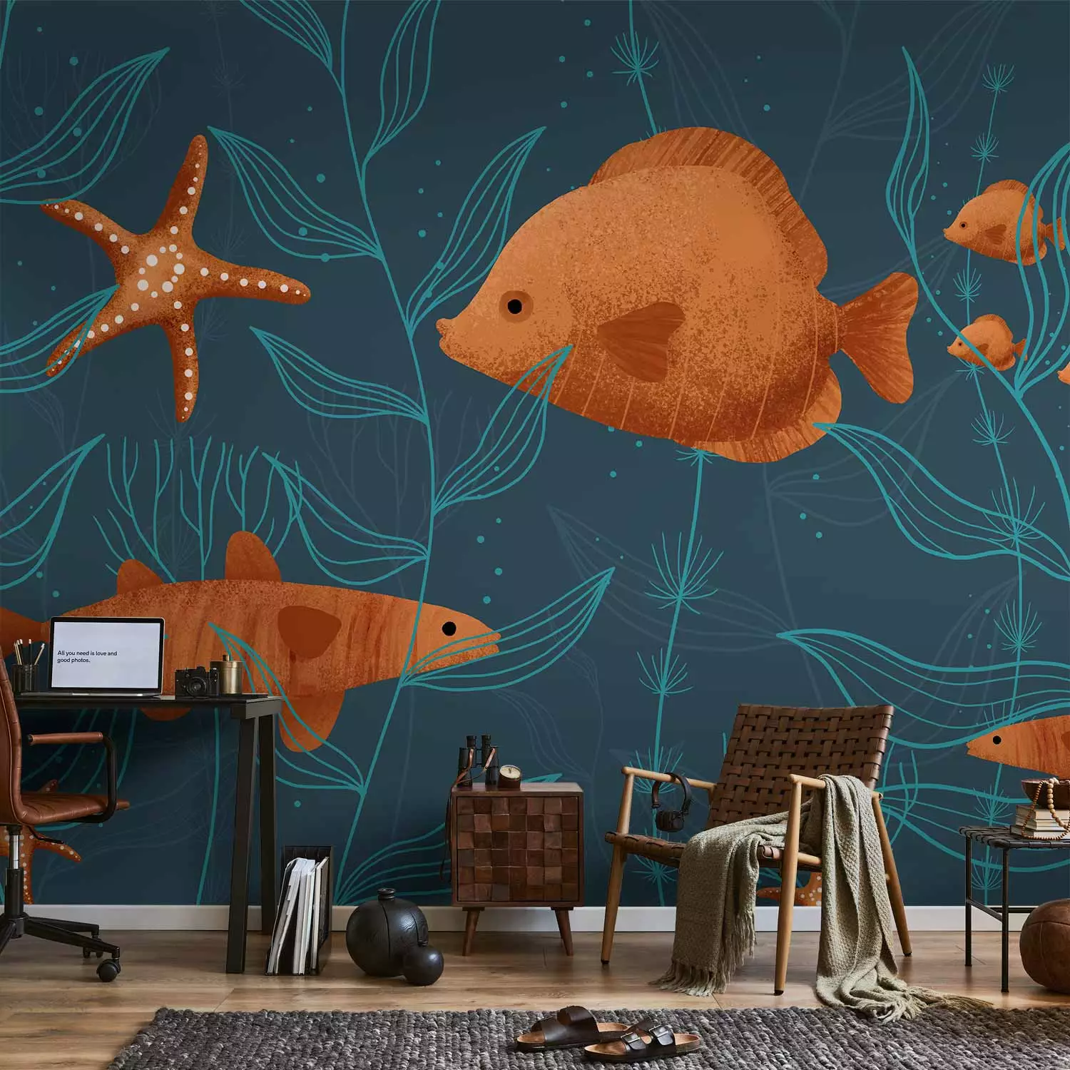 Vlies fototapete Fische im Ozean - Wassertiere mit Pflanzen auf ..., حجم الصورة 1500x1500