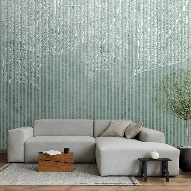 Blätter in Streifen - Weißes Blattdesign auf grünem Hintergrund