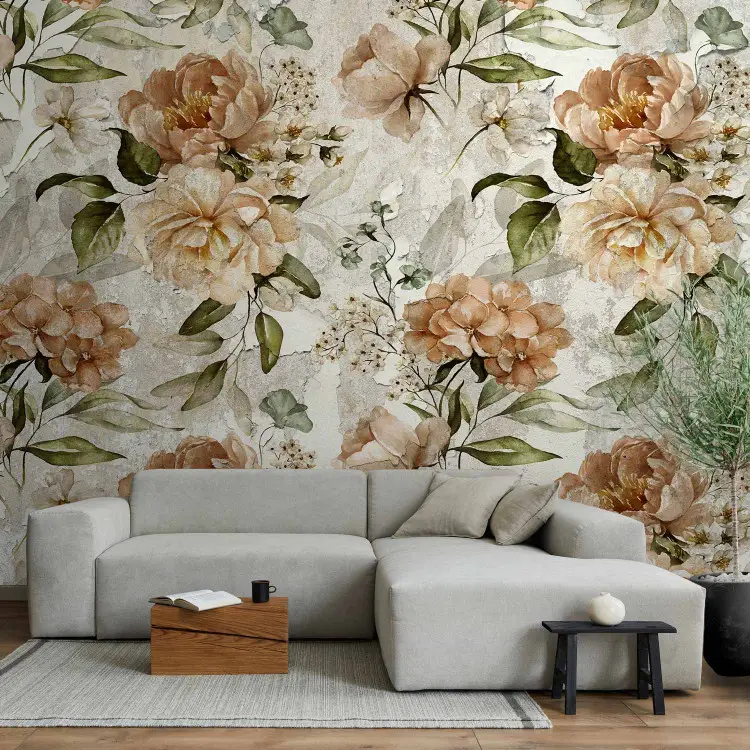 Pflanzen im Retro-Stil - Blumenmotiv in Rosa auf hellem Hintergrund