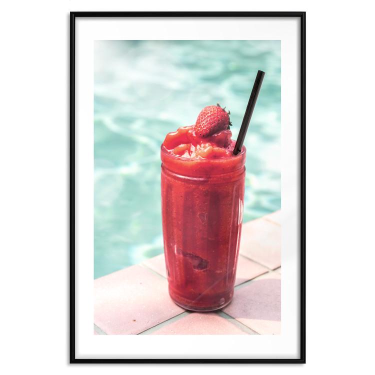 Poster Holiday Cocktail - Strawberry Cold Smoothie in the Summer by the Swimming Pool