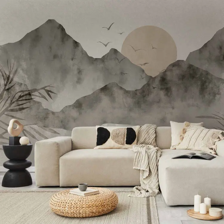 Wabi-Sabi-Landschaft - Sonnenuntergang und Bergen im japanischen Stil