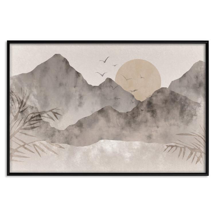 Poster Landscape of Wabi-Sabi - Sunrise and Rocky Mountains in Japanese Style