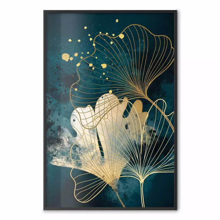 Nature in Abstraction - Golden Ginkgo Leaves and Turquoise Watercolors