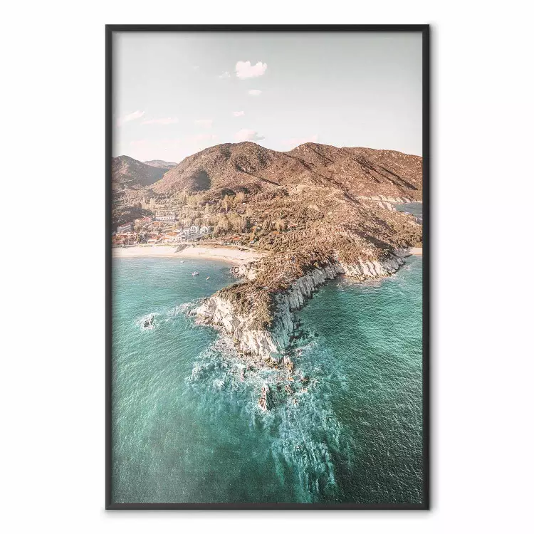Turquoise Cliff - Sunny Shore Landscape With Mountains, Beach and Sea