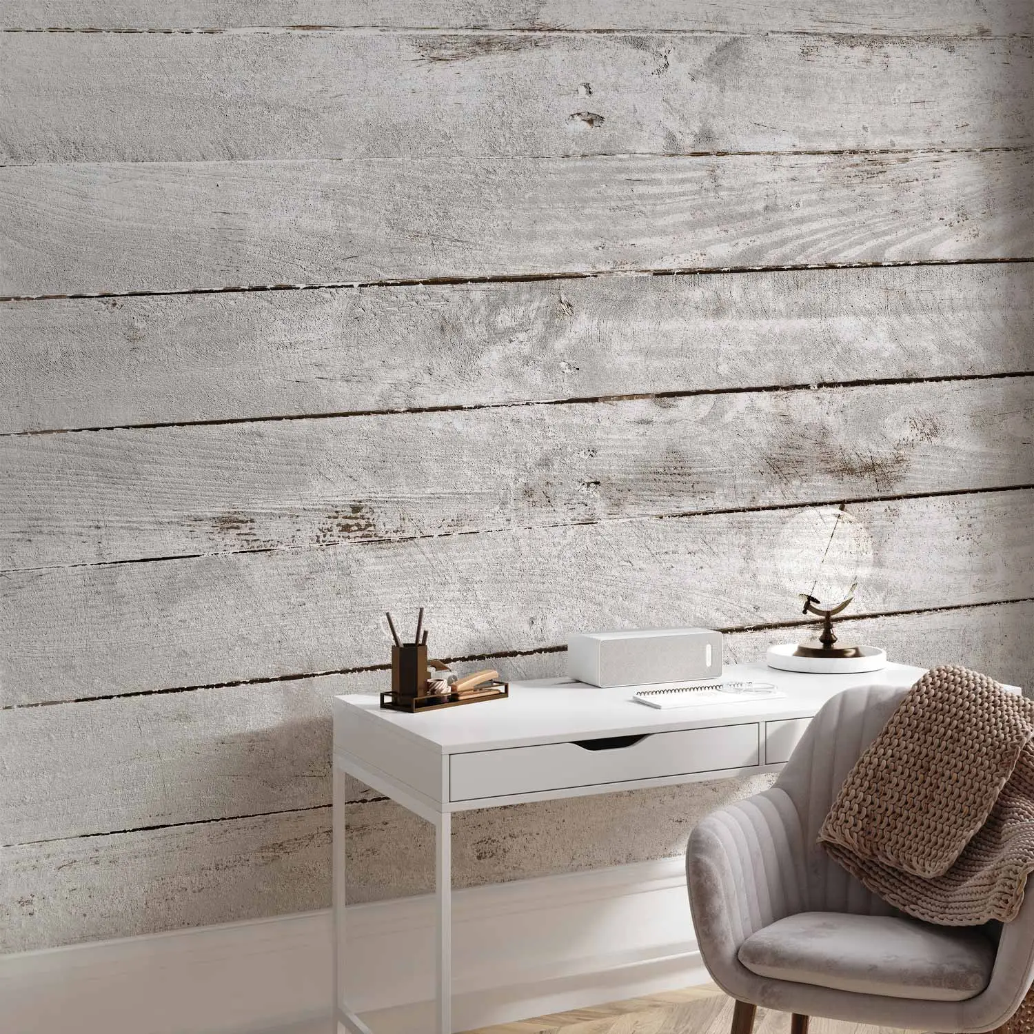 Fototapete Dekorative Bretter - weißes Holz für die Wand im Shabby-Chic-Stil - Holz