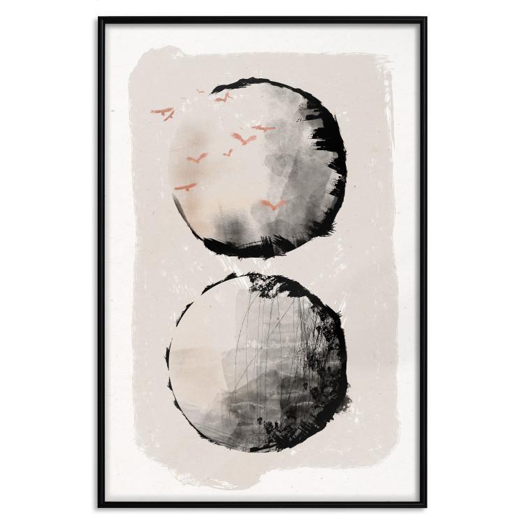 Poster Two Moons - Expressive Circles in Beige and Black Tones