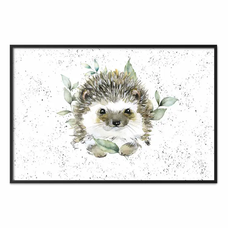 Hedgehog - Cute Painted Animals and Plants on a Polka Dot Background
