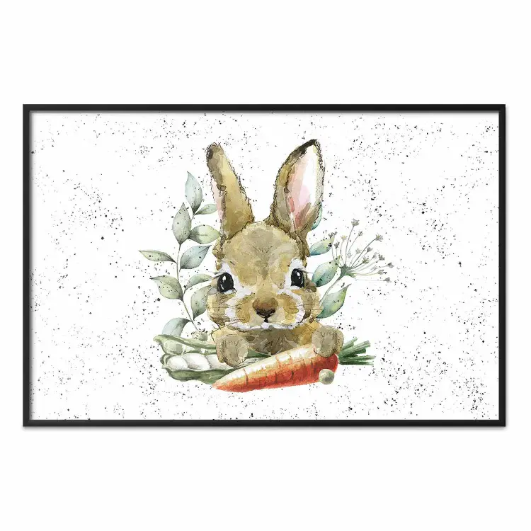 Hare With Carrot - A Painted Rabbit With Vegetables on a Speckled Background