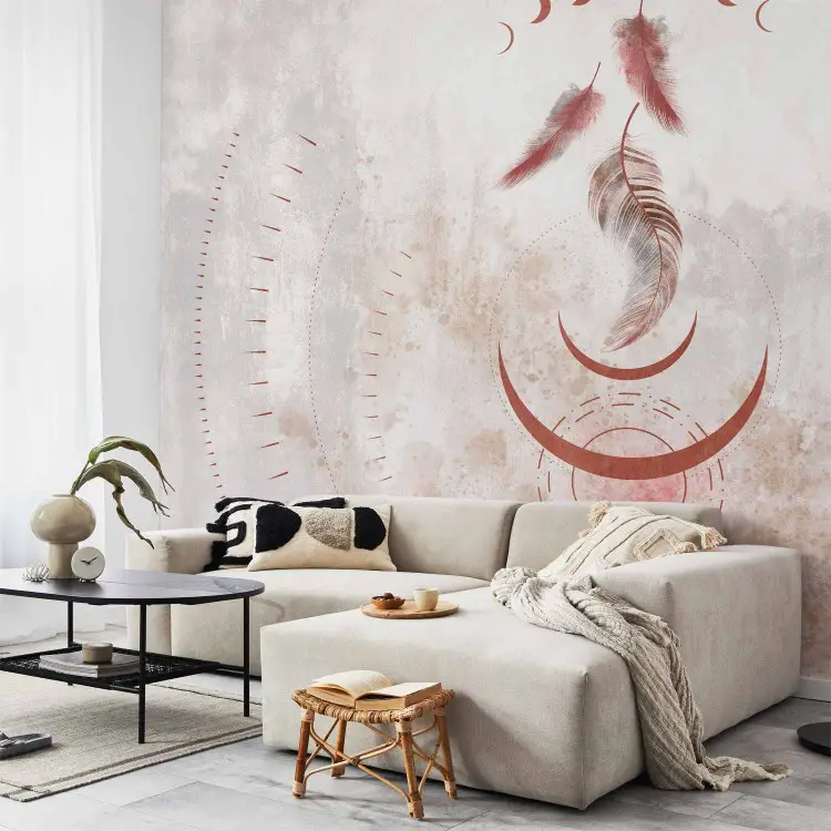 Boho-Magie - Komposition aus geometrischen Formen und Federn