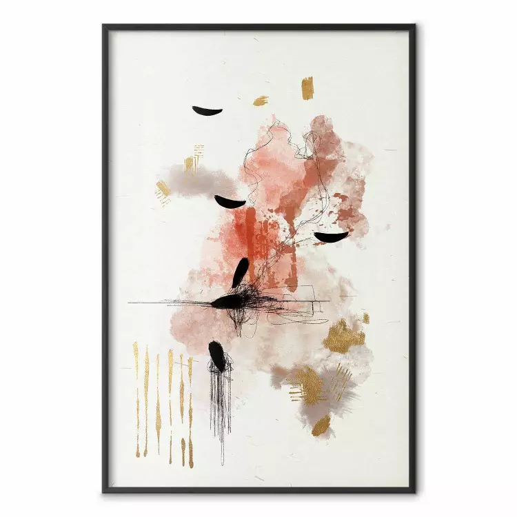 Abstraction in Warm Tones - Watercolor, Traces of Color and Traces of Gold