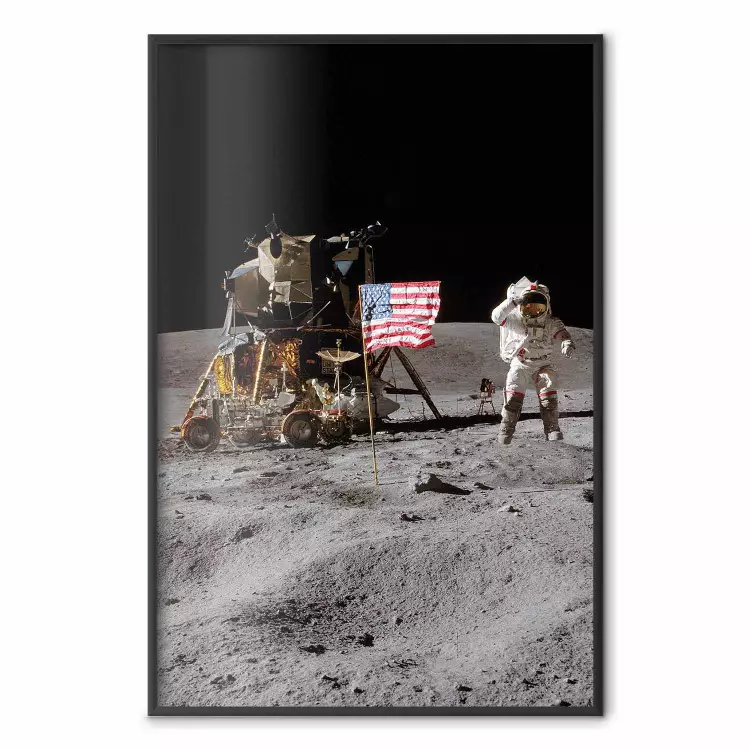 Moon Landing - Photo of the Ship, Astronaut and Flag in Space