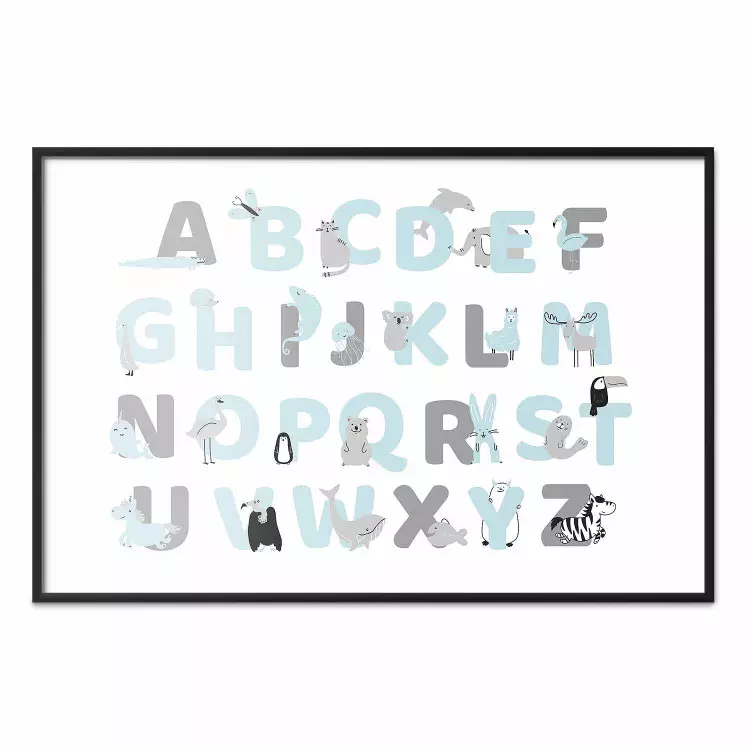 English Alphabet for Children - Gray and Blue Letters with Animals