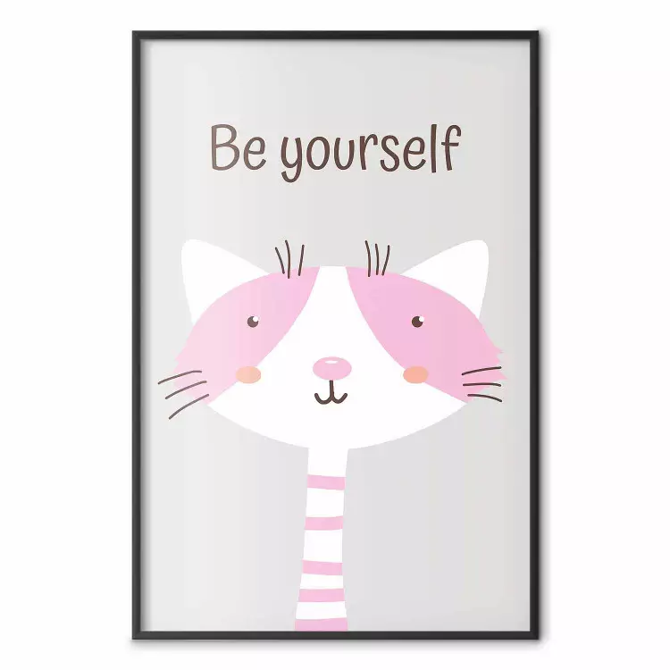 Be Yourself - Pink Cheerful Cat and a Motivating Slogan for Children