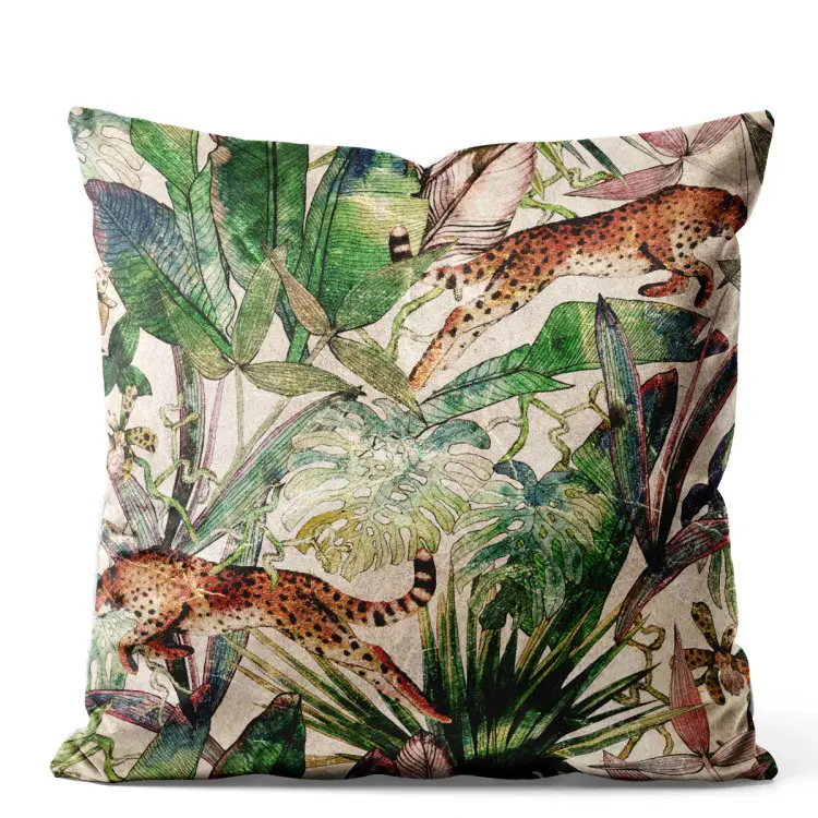 Savannah parchment - tropical vegetation, cheetahs on beige background