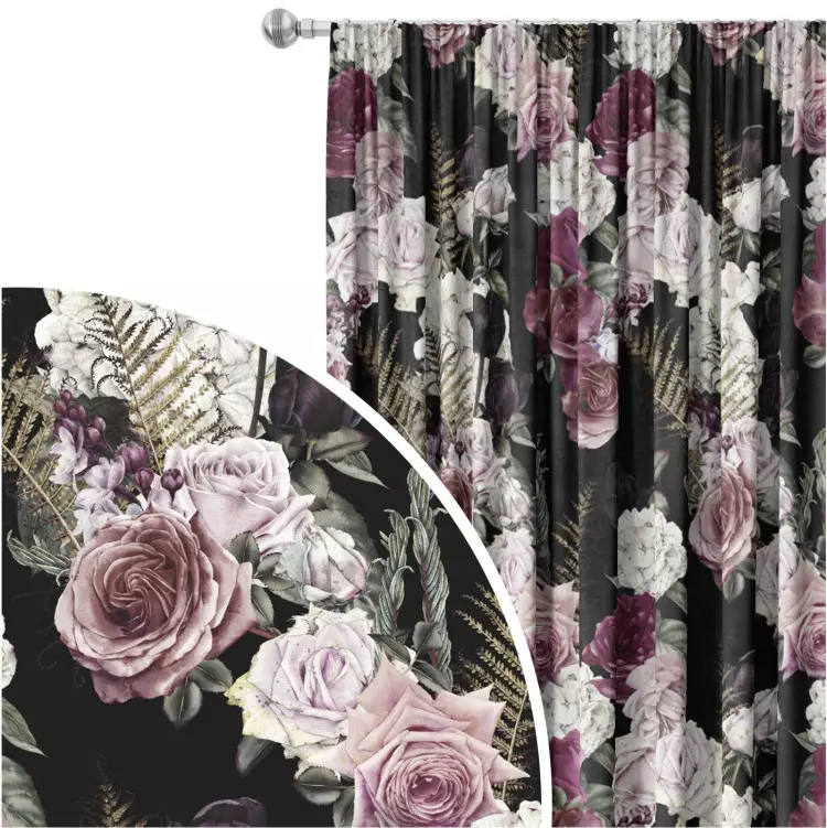 Mystical bouquet - rose flowers and hydrangea on black background