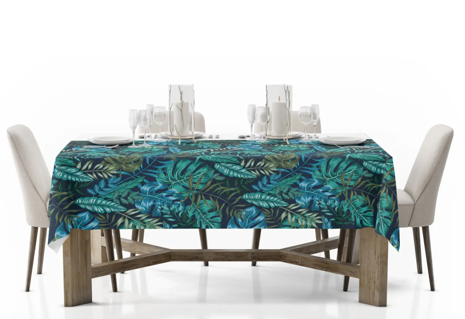 Tischdecke fr den Tisch Monstera in blue glow - plant motif with exotic  leaves dekorativ - Tischdecken - bimago