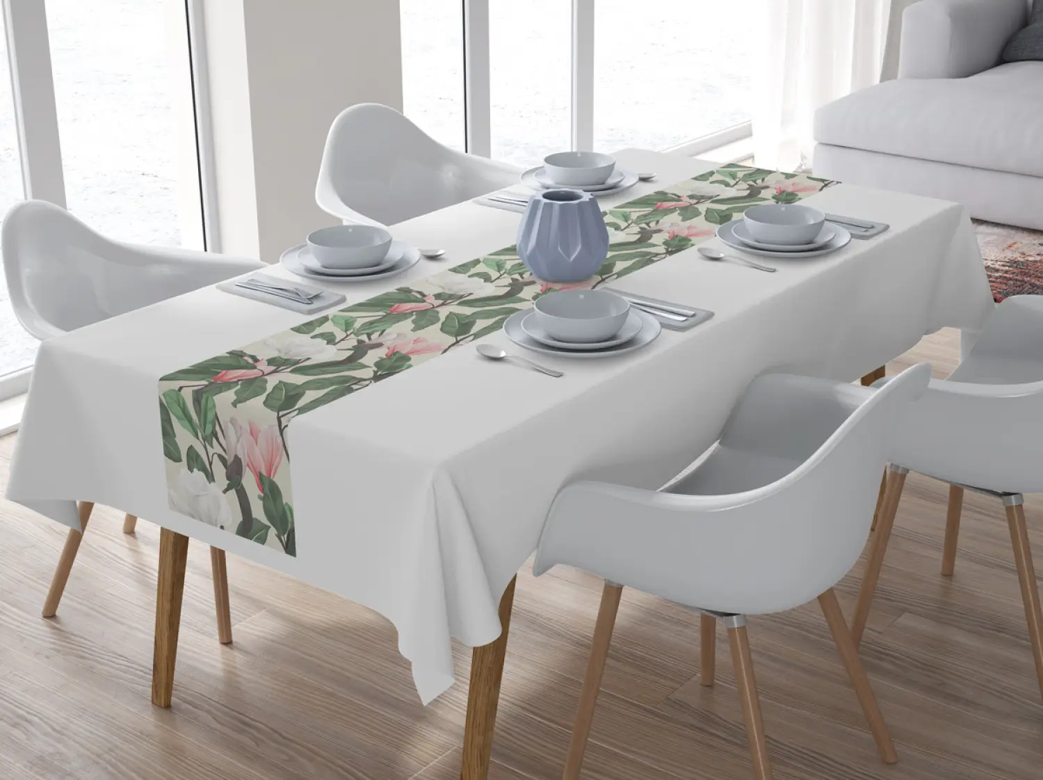 Tischläufer modern Gentle magnolias - subtle floral pattern in cottagecore style dekorativ - Tischläufer
