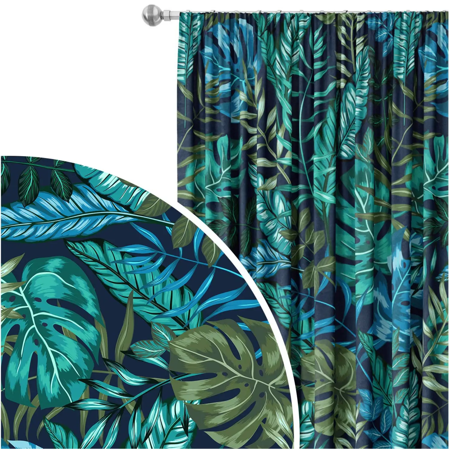 Fenstervorhang Monstera in blue glow - plant motif with exotic leaves  dekorativ - Vorhnge - bimago