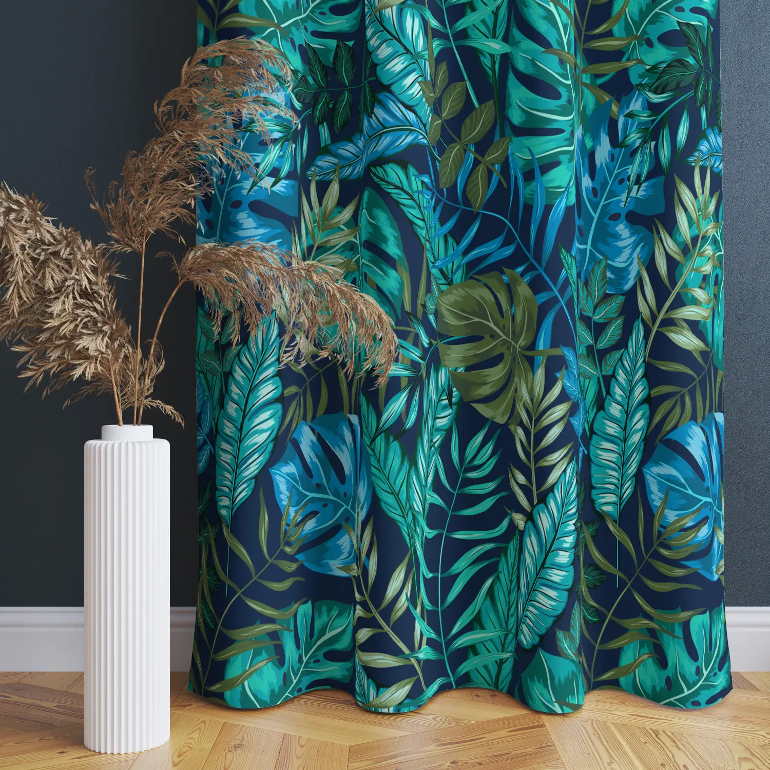 Fenstervorhang Monstera in blue glow - plant motif with exotic leaves  dekorativ - Vorhnge - bimago