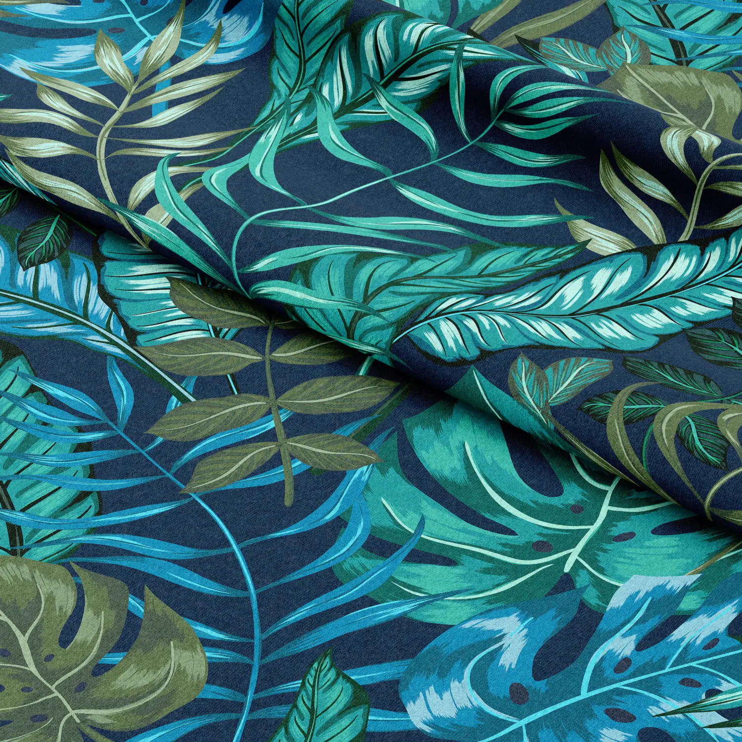 Fenstervorhang Monstera in blue glow - plant motif with exotic leaves  dekorativ - Vorhnge - bimago