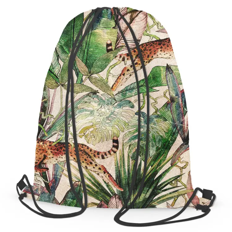 Savannah parchment - tropical vegetation, cheetahs on beige background
