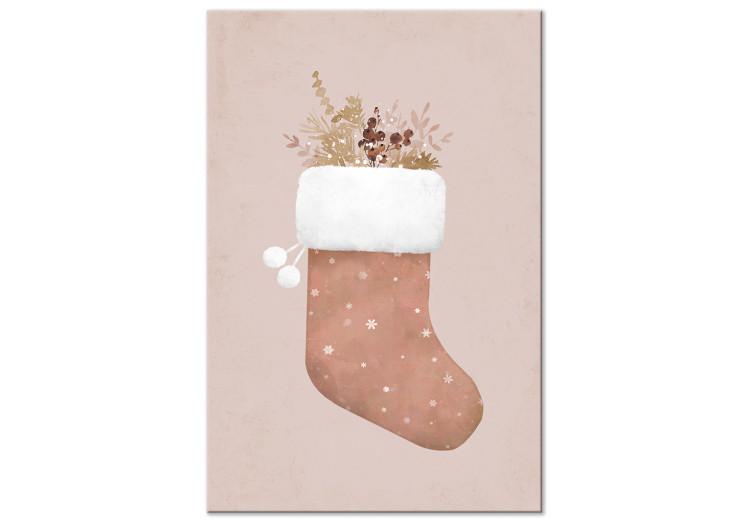 Leinwandbild Pastel Christmas - Holiday Stocking With Plant Twigs