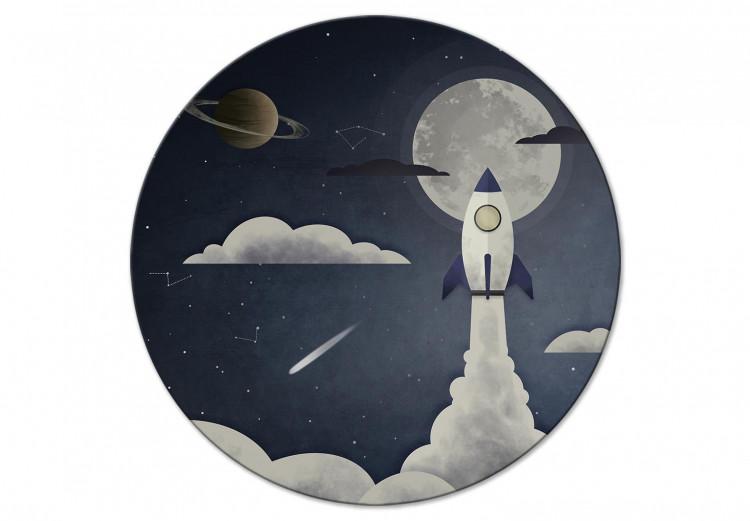 Rundes Bild Space Travel - Rocket Against the Backdrop of Stars, Clouds, Planets and the Moon