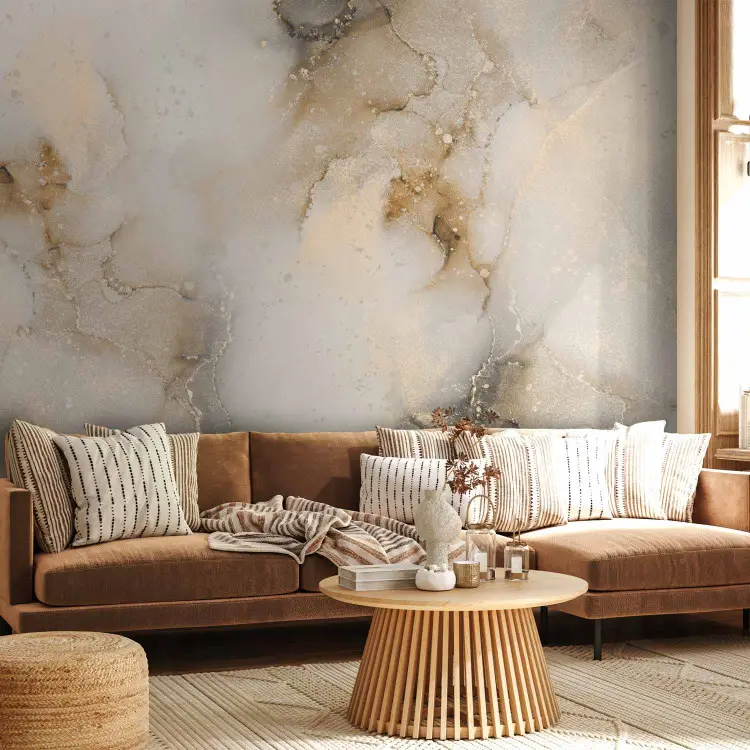 Marmorimpression - elegante Abstraktion in Gold und Beige