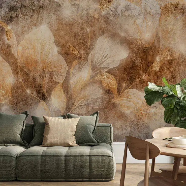 Goldener Blumenstrauß - schimmernde Blumen auf Beige und Grau