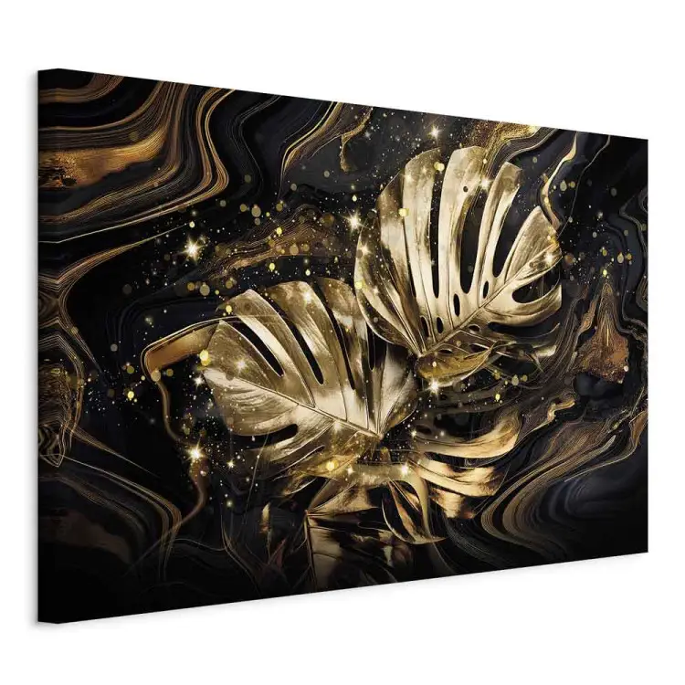 Goldene Monstera - eine dynamische Komposition aus glänzenden Blättern